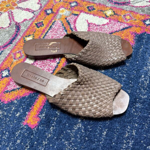 Either/Or Leather Woven Sandal Mule in Taupe Brown sz 11 (fit like a 10)